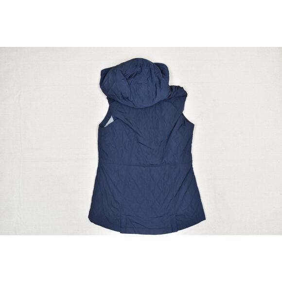 Athleta Quilted Puffer Vest Womens Size M Hooded Full Zip Navy Blue - Picture 2 of 8
